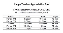 Teacher Appreciation Bell Schedule